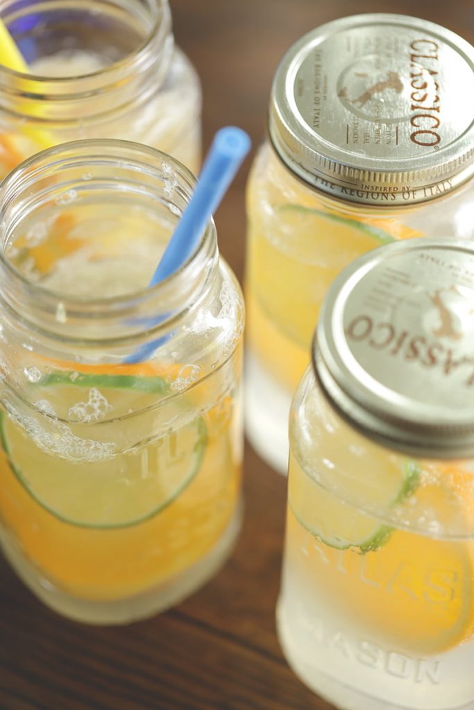 Mason jars with margaritas.