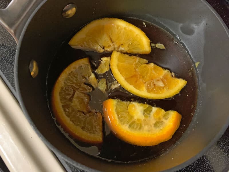 orange slices in a pan