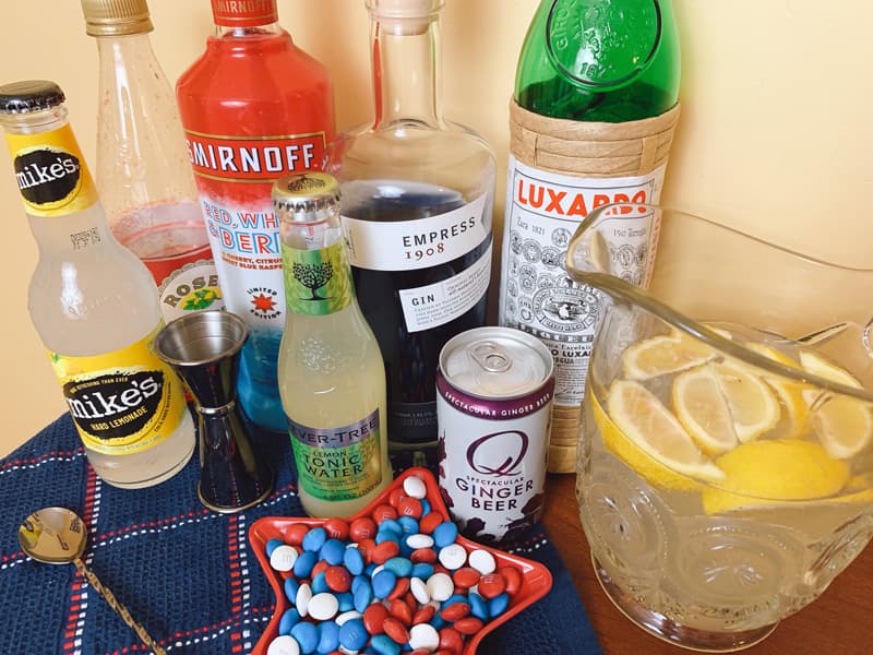 ingredients for red white and blue cocktails