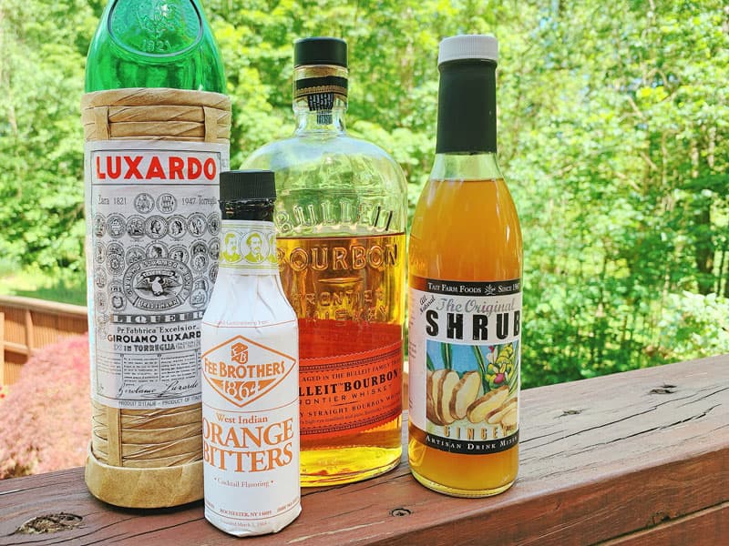 cocktail bottles and ingredients