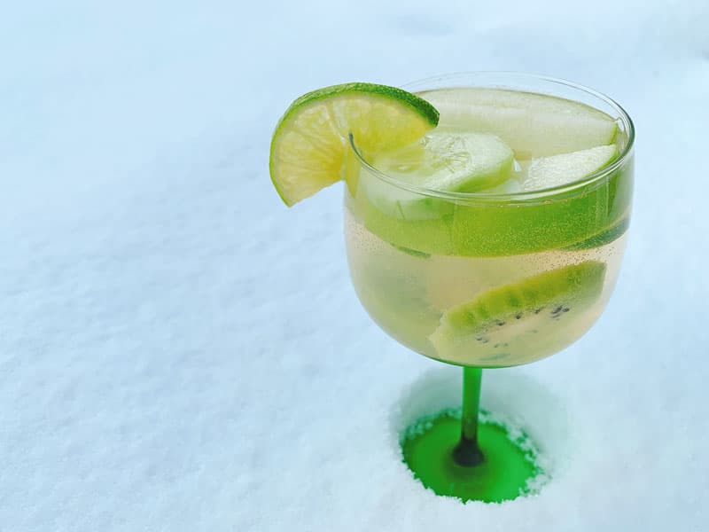 glass of sangria in the snow