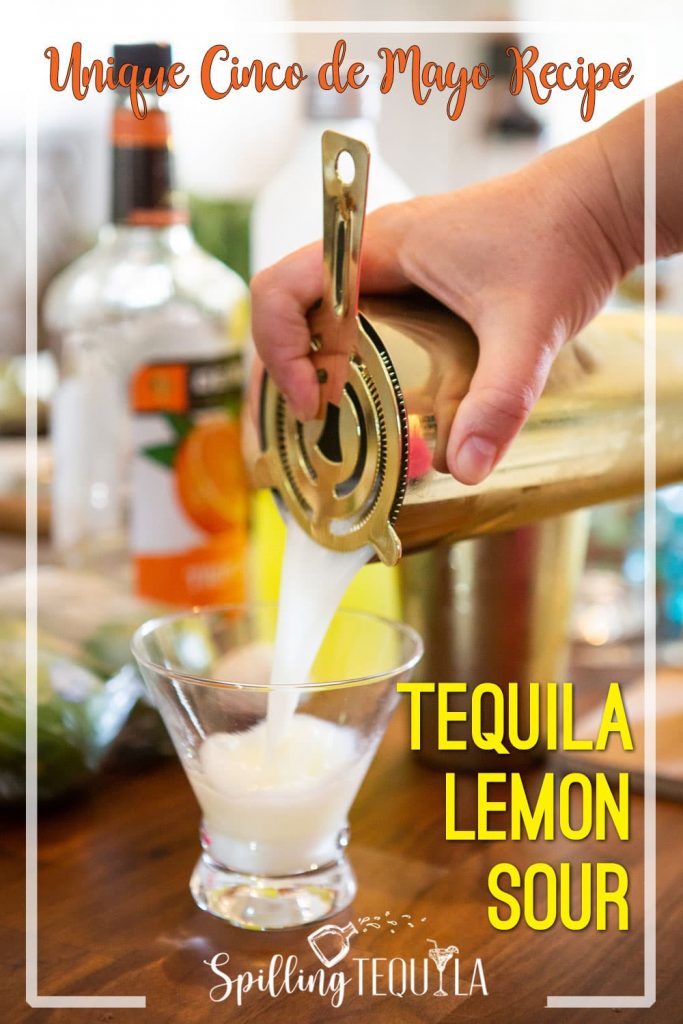 Tequila Lemon Sour pouring into glass.